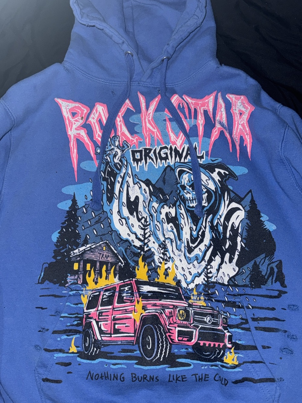 Rockstar Original Blue Graphic Hoodie with Pink Accents